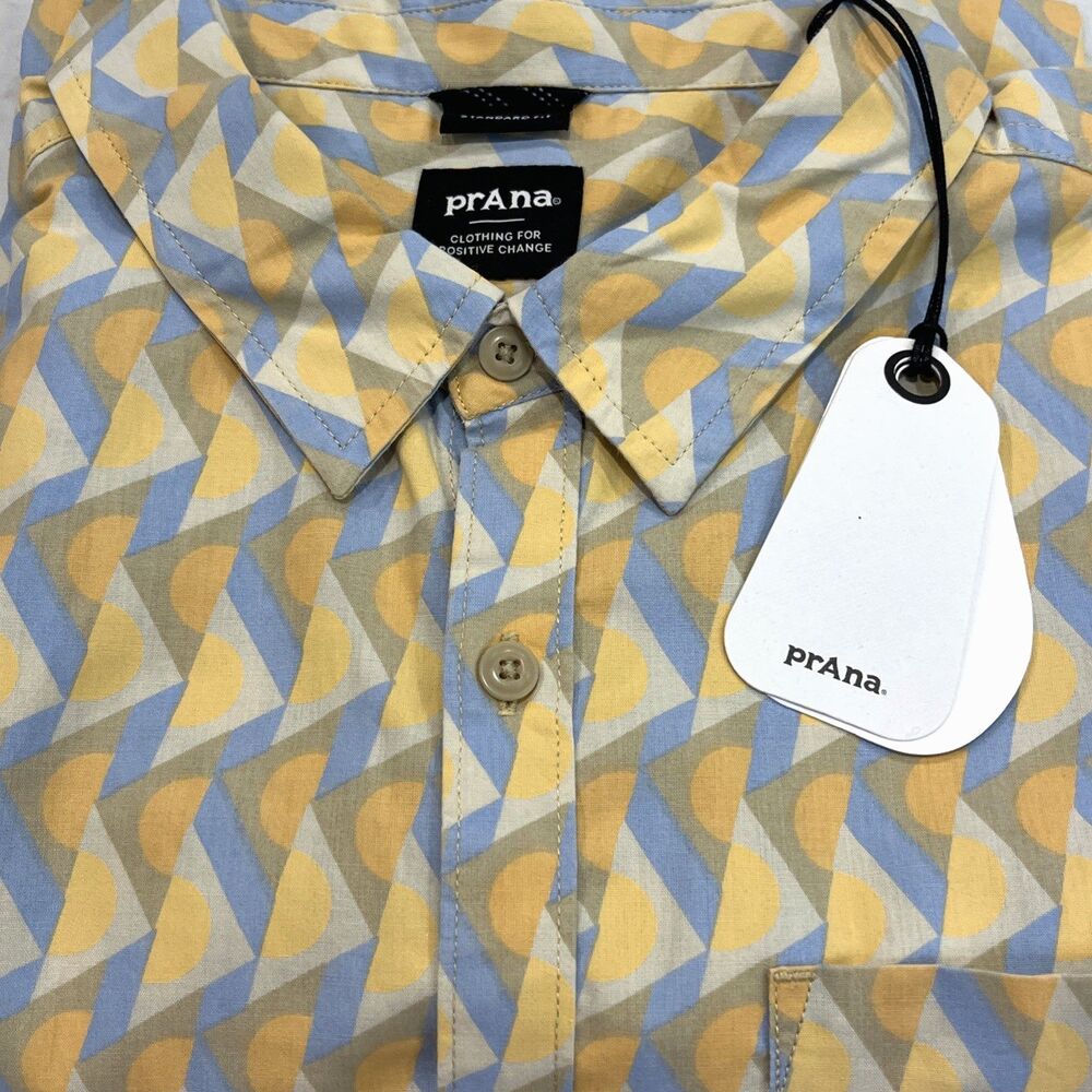 prAna NEW XL Stimmersee Short Sleeve Shirt Aura Glow Retro Geometric Organic